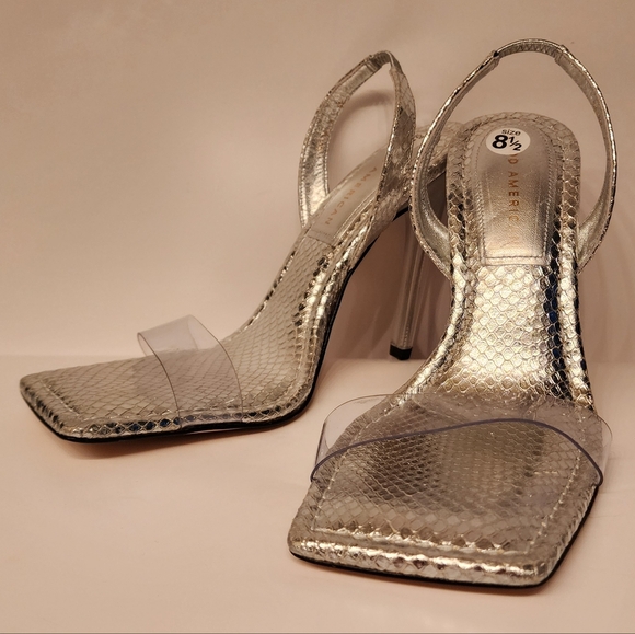Good American Silver Snake Lucite Sandal, Square Toe sizes 8.5 And 4 - Picture 4 of 10